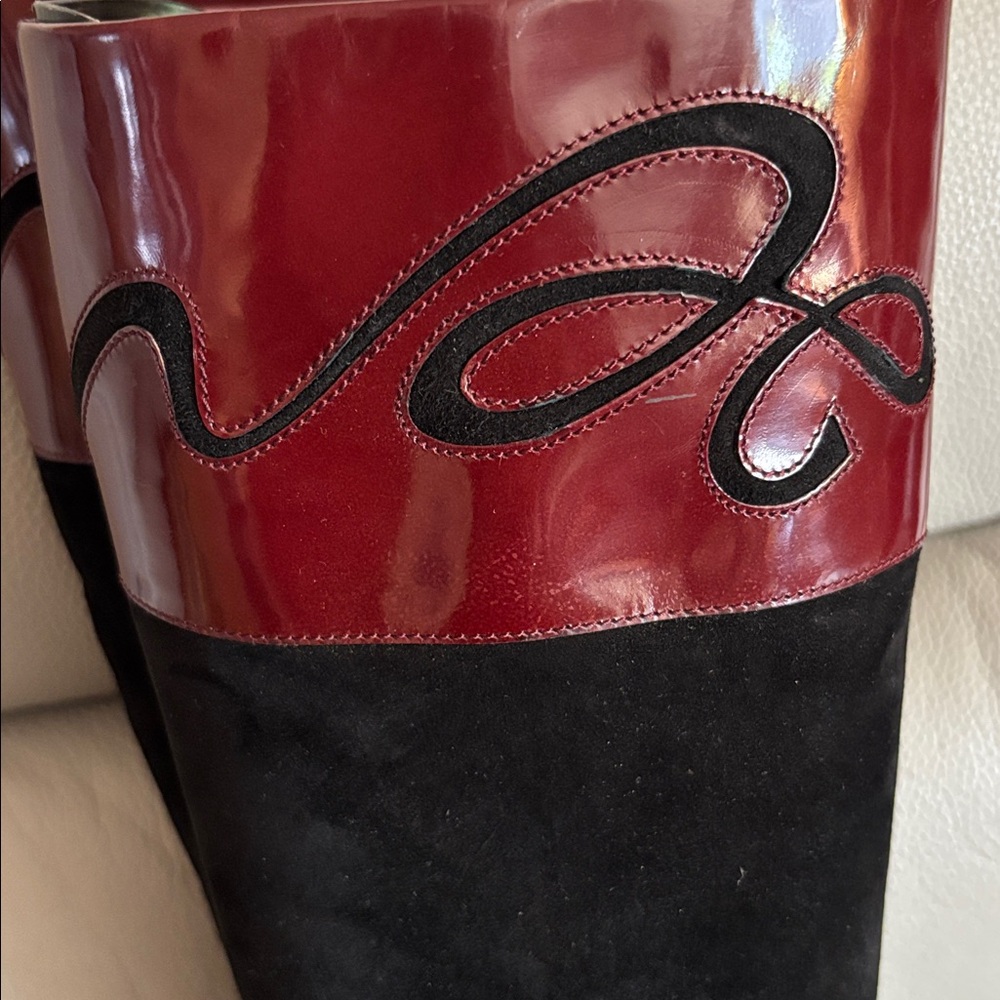 Vintage Bally burgundy and black riding style boots. Size 37 1/2. Made in Italy - Picture 7 of 9